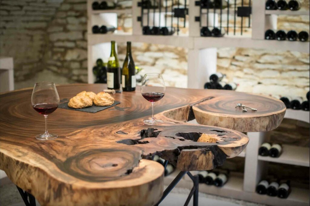 table de dégustation unique originale sur mesure bois massif acier