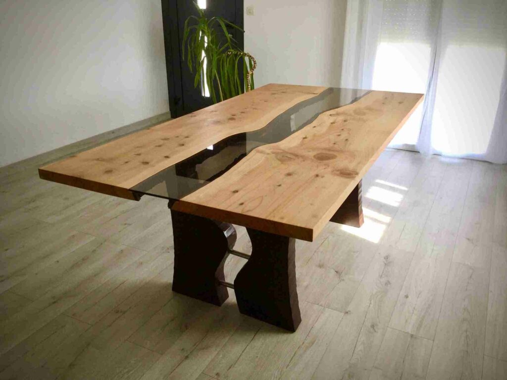 table à manger bois massif verre sur mesure