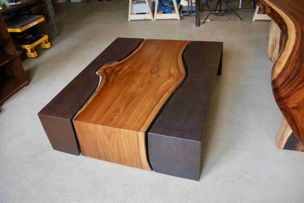table basse bois massif métal originale sur mesure