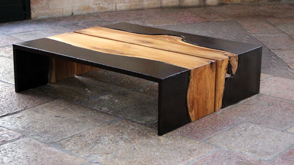 table basse bois massif métal originale sur mesure